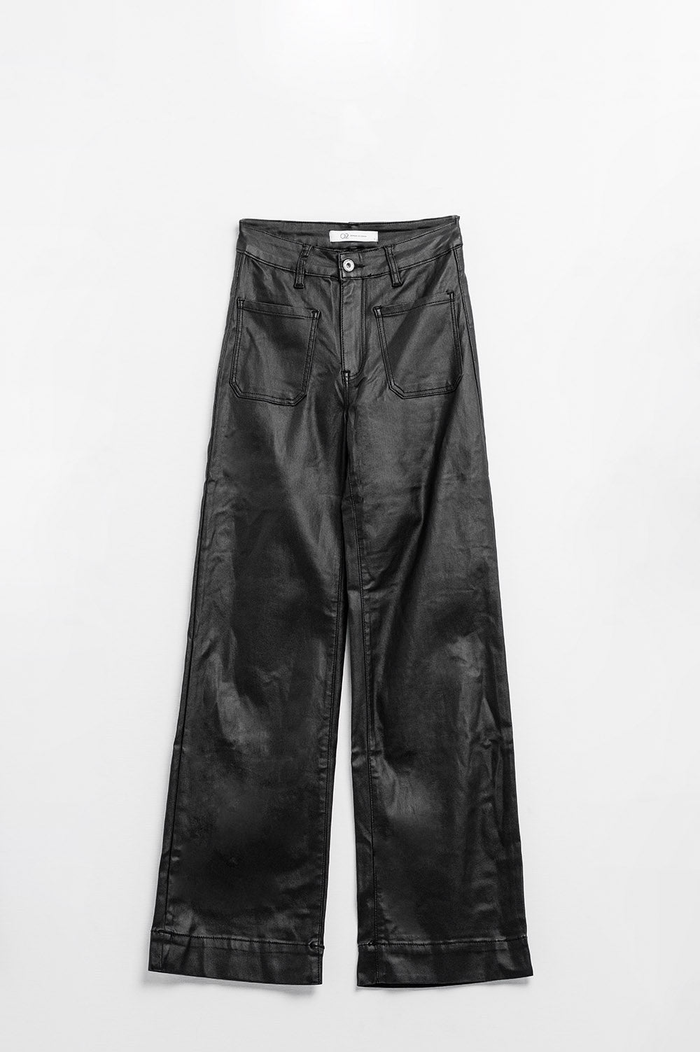 Faux leather pants with wide leg and pocket detail
