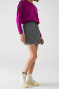 leatherette Straight mini skirt in grey with pockets