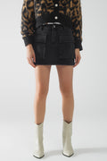 Black denim miniskirt with cargo pockets