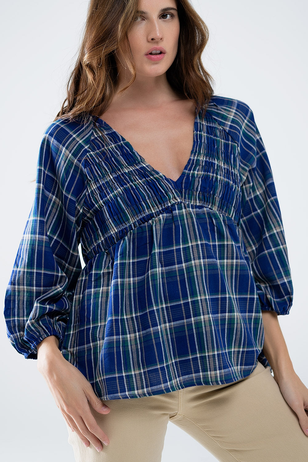 Babydoll Plaid Shirt in Blue and Green