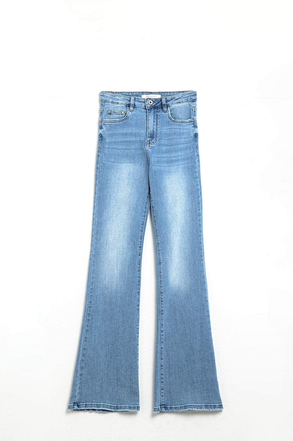 70s high flare jeans in light wash stretch