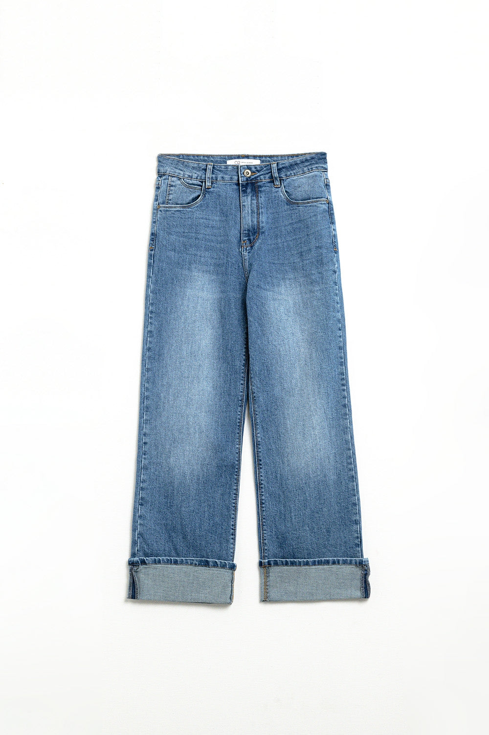 straight fit cuffed jeans with mid wash