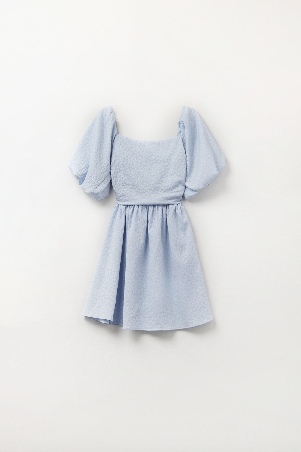 Puff Sleeve Textured Mini Dress in Light Blue