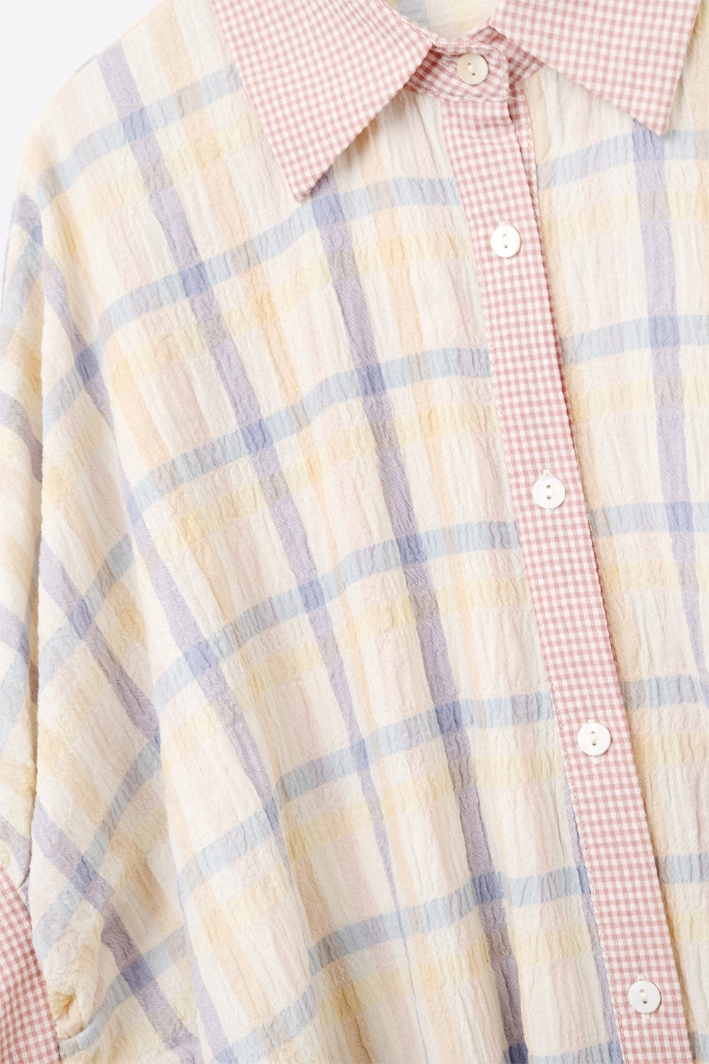 Oversized Flowy Blouse with Checked Contrast