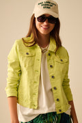 Basic Denim elastic Jacket With Pockets in lime