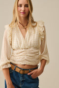 Beige Blouse with golden dots and frill details