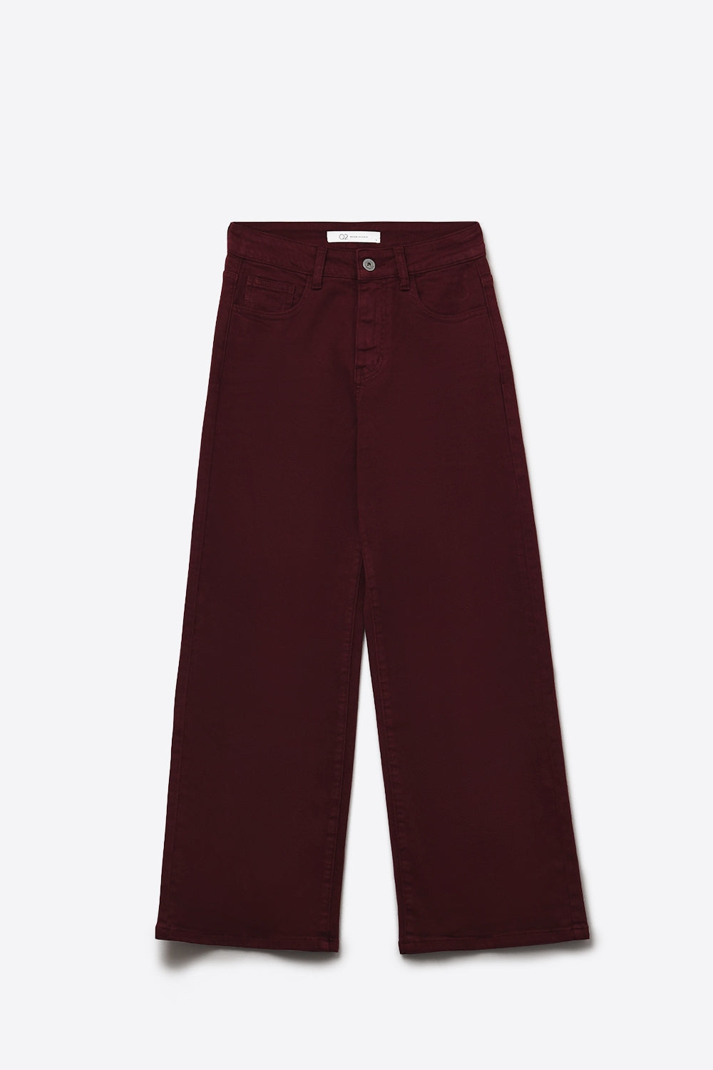 Cropped wide leg jeans in burgundy