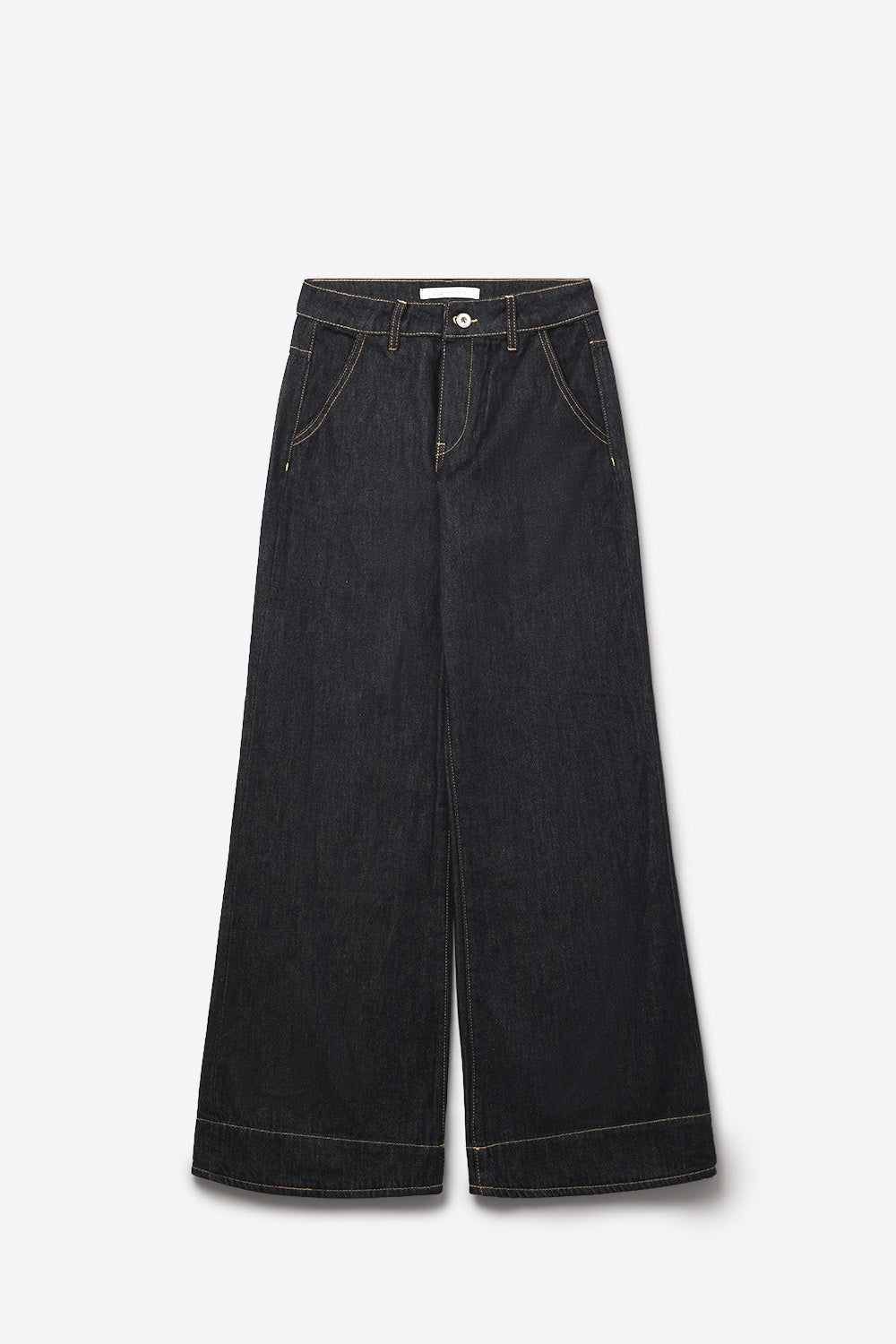 Dark Denim Wide-Leg Jeans with Contrast Stitching