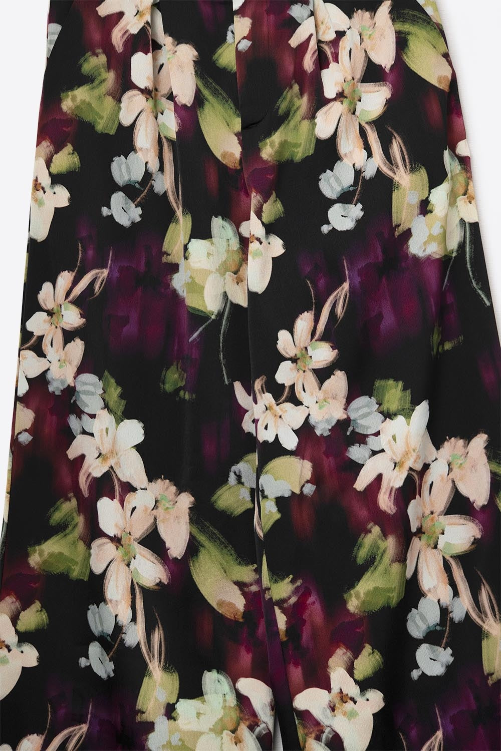 Floral-Print Flowing Pants in satin fabric with side pockets