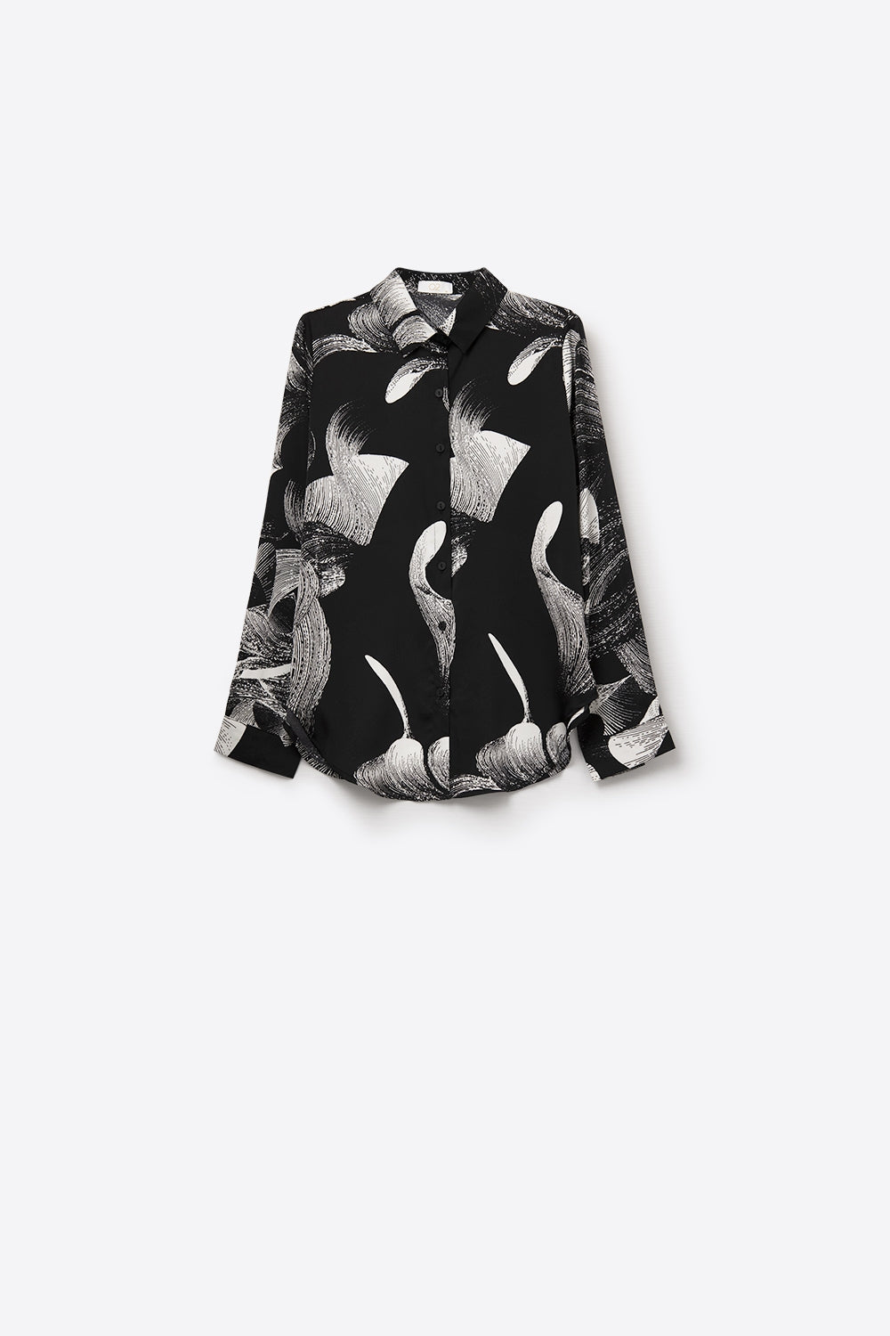 Black Satin blouse in abstract print