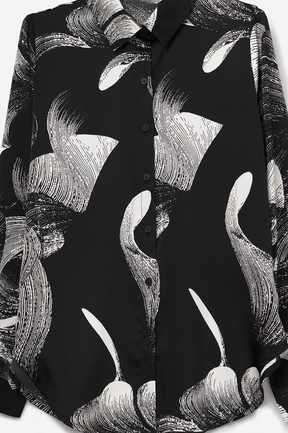 Black Satin blouse in abstract print