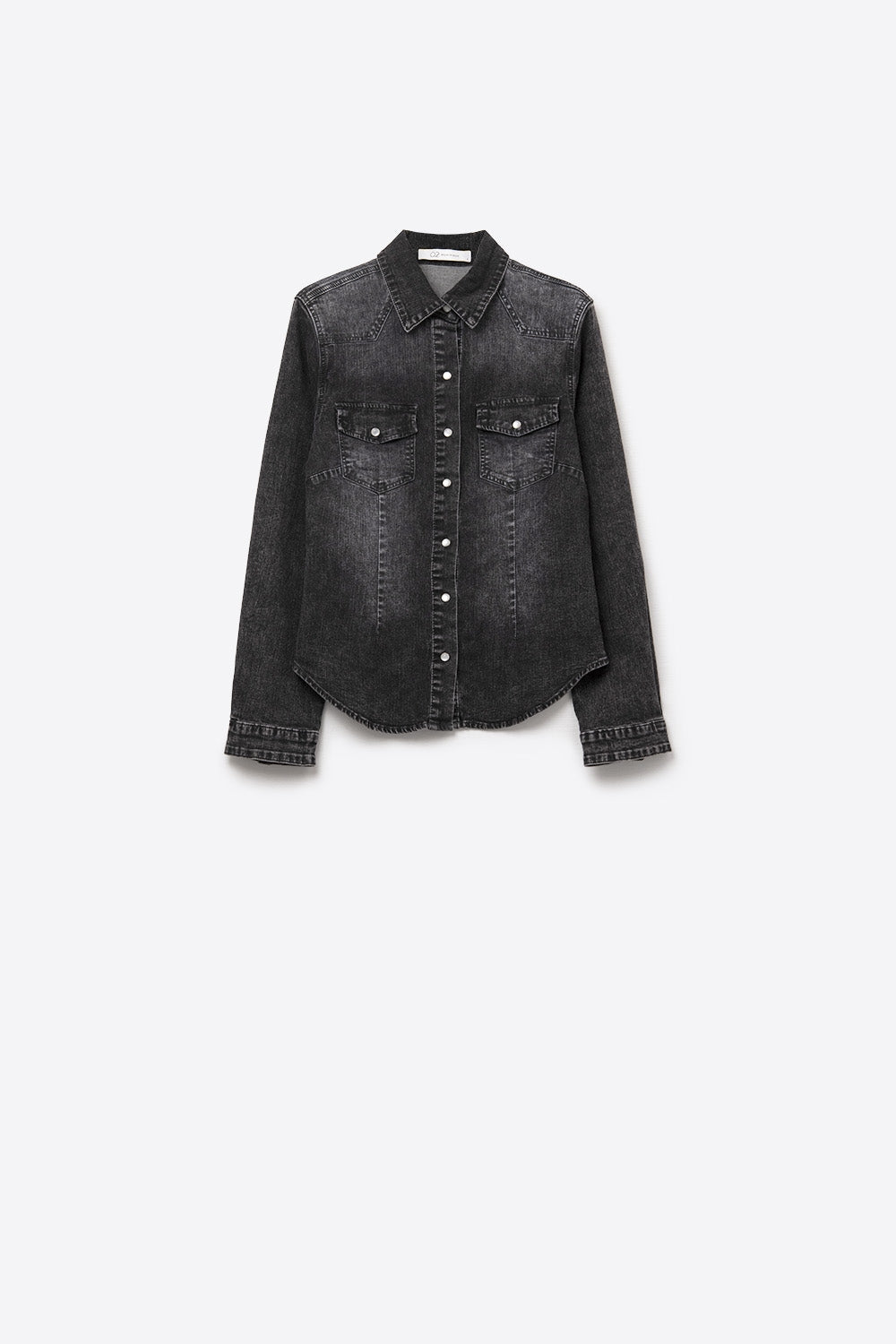 Black Denim Button-Up Shirt in vintage wash