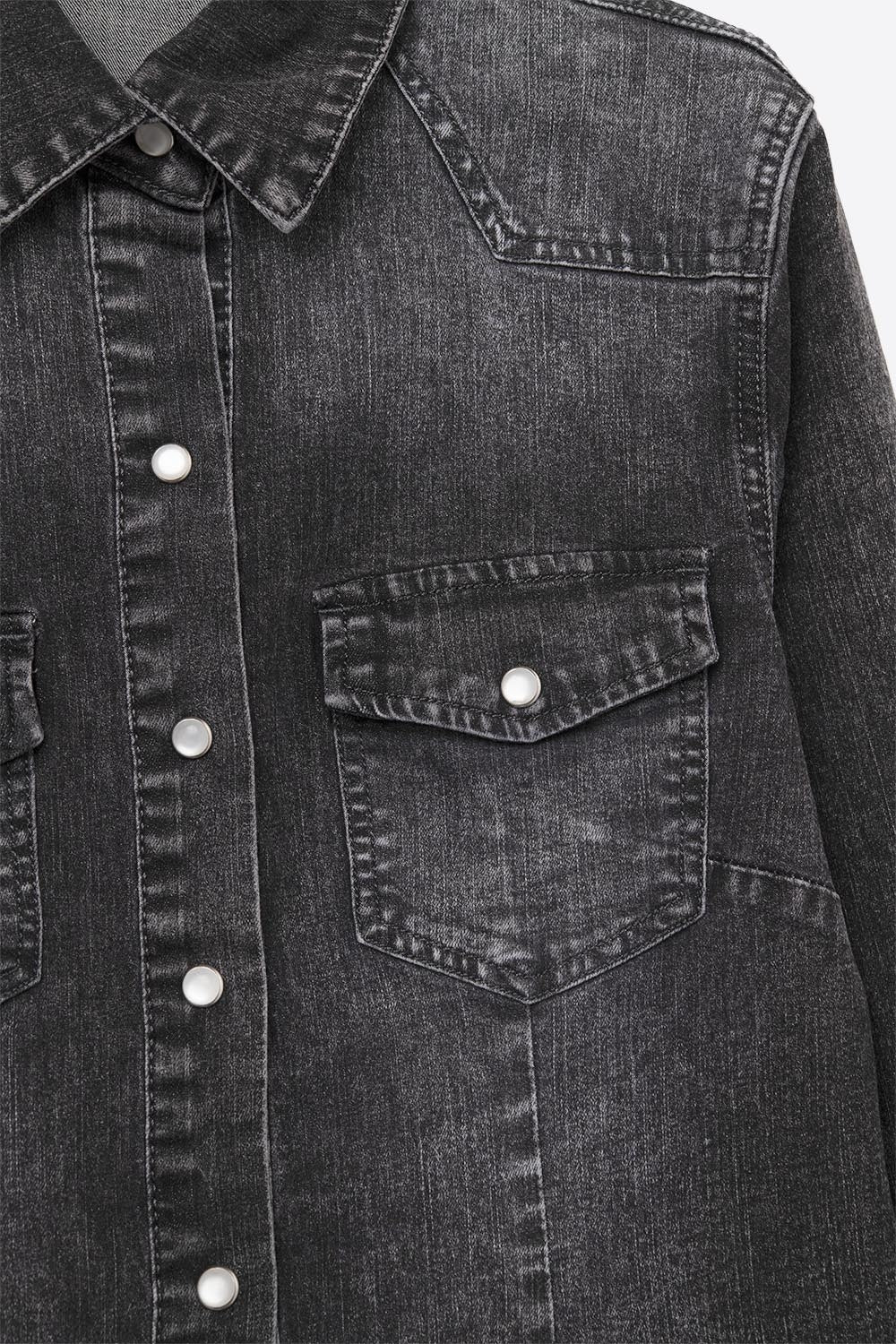 Black Denim Button-Up Shirt in vintage wash