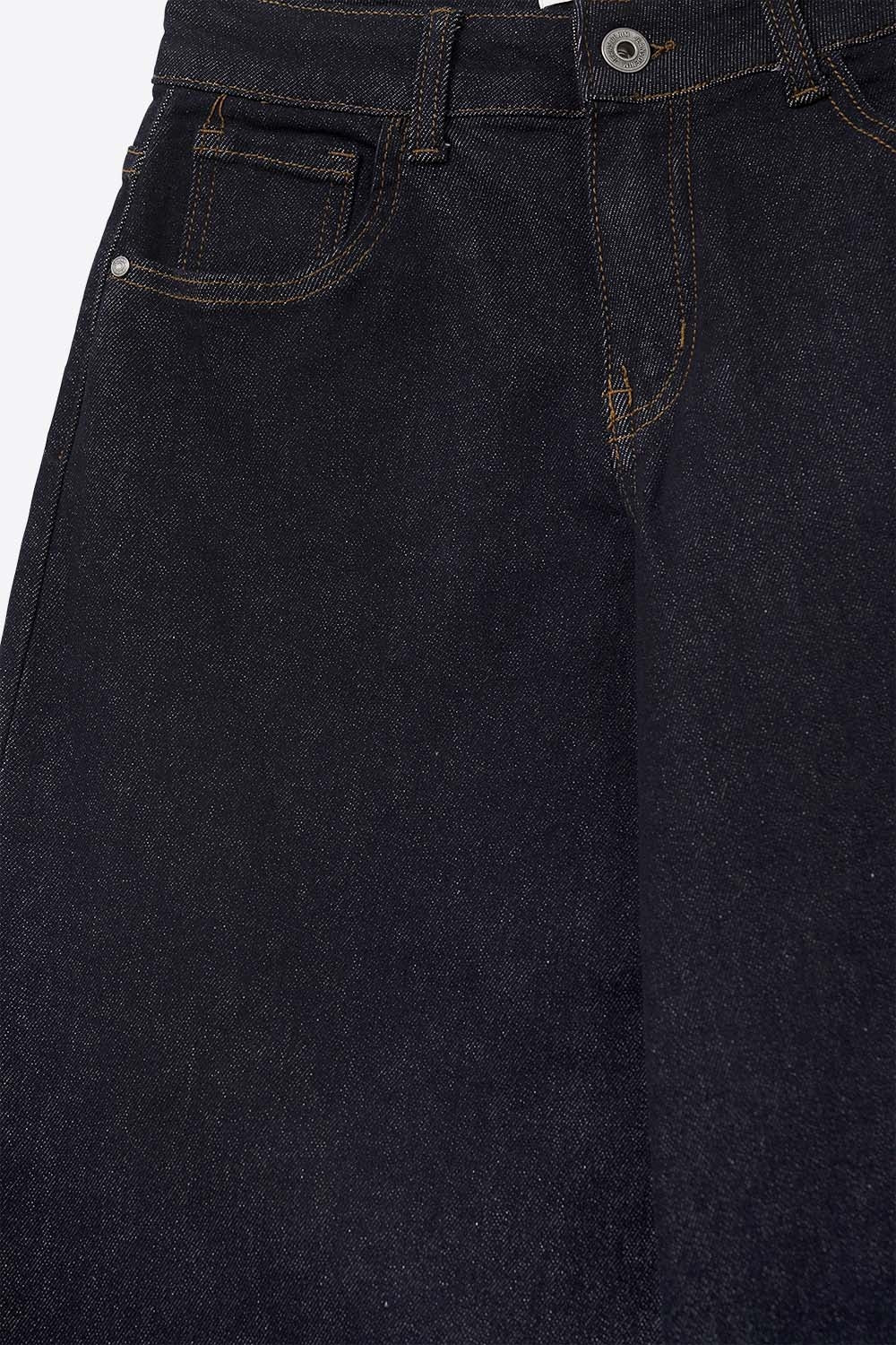Dark Wash Wide Leg Jeans With Contrasting Stitching