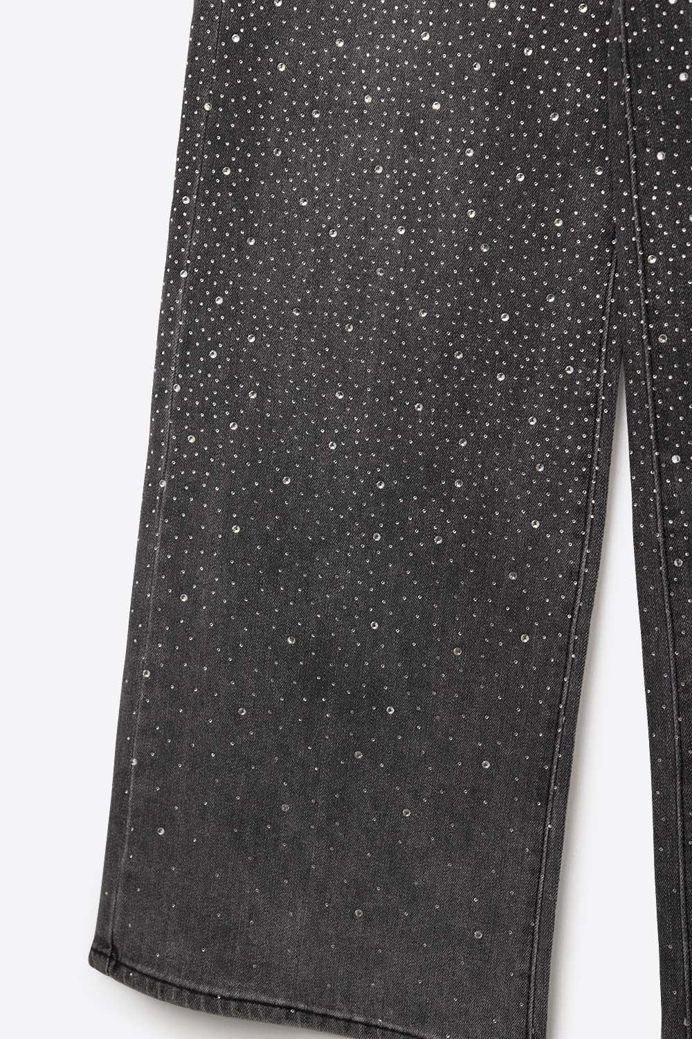 Black Rhinestone Wide-Leg Jeans