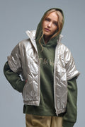 padded down jacket in gold with Cap Sleeve