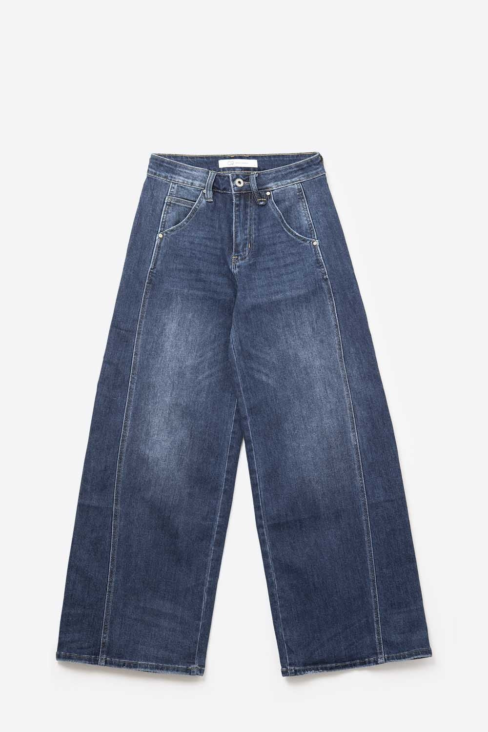 Extra Wide Leg Jeans In Mid Wash with side pockets