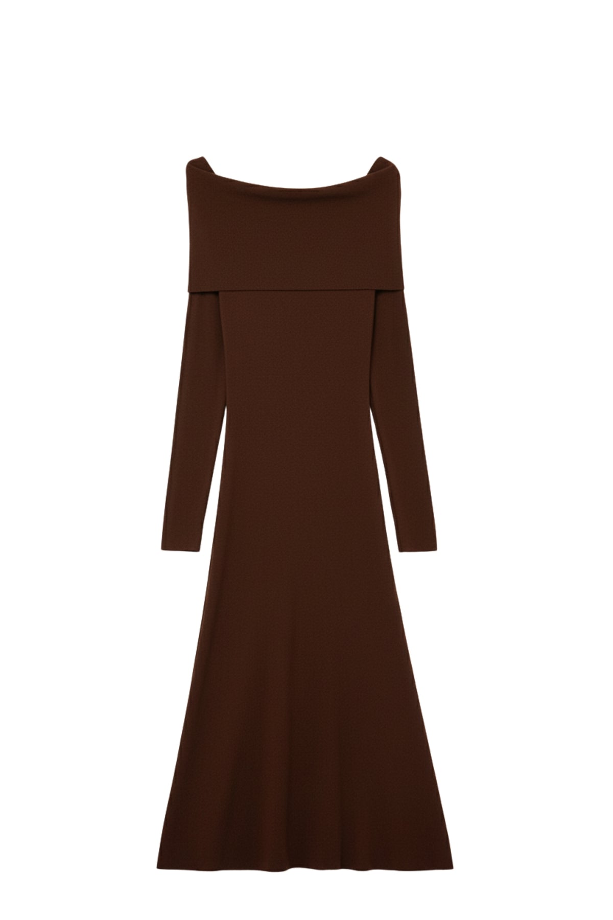 Maxi Knitted wide Bardot Dress in brown