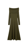 Maxi Knitted wide Bardot Dress in khaki