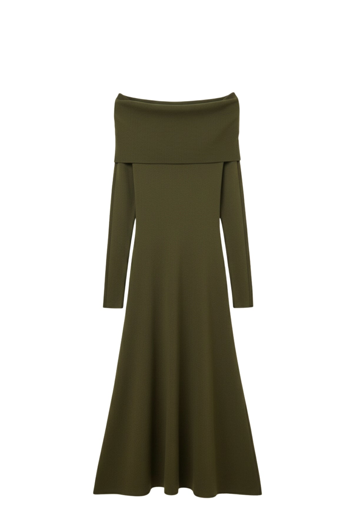 Maxi Knitted wide Bardot Dress in khaki