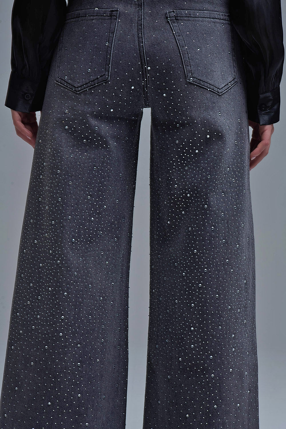Black Rhinestone Wide-Leg Jeans