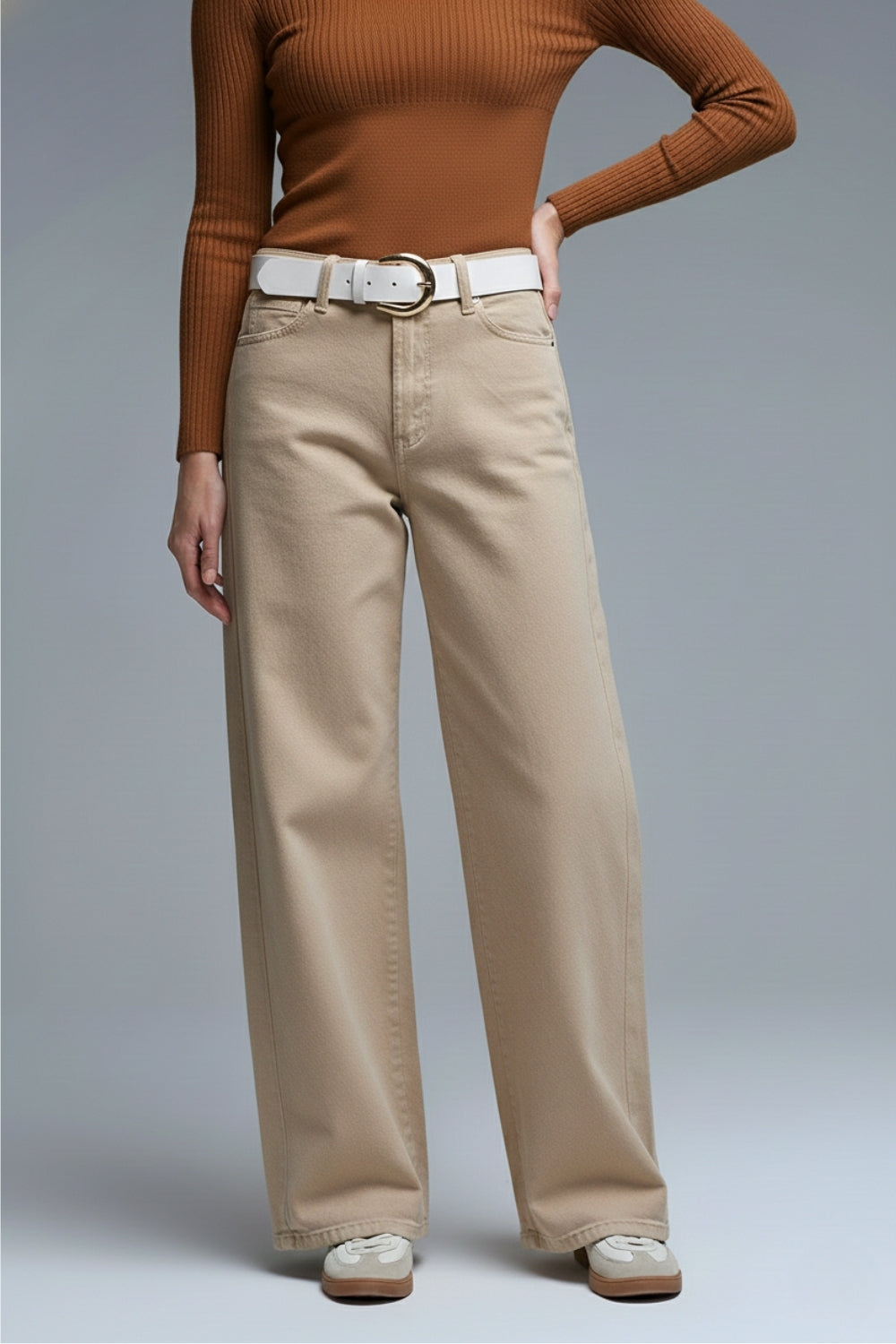 Pants extra wide fit in washed beige