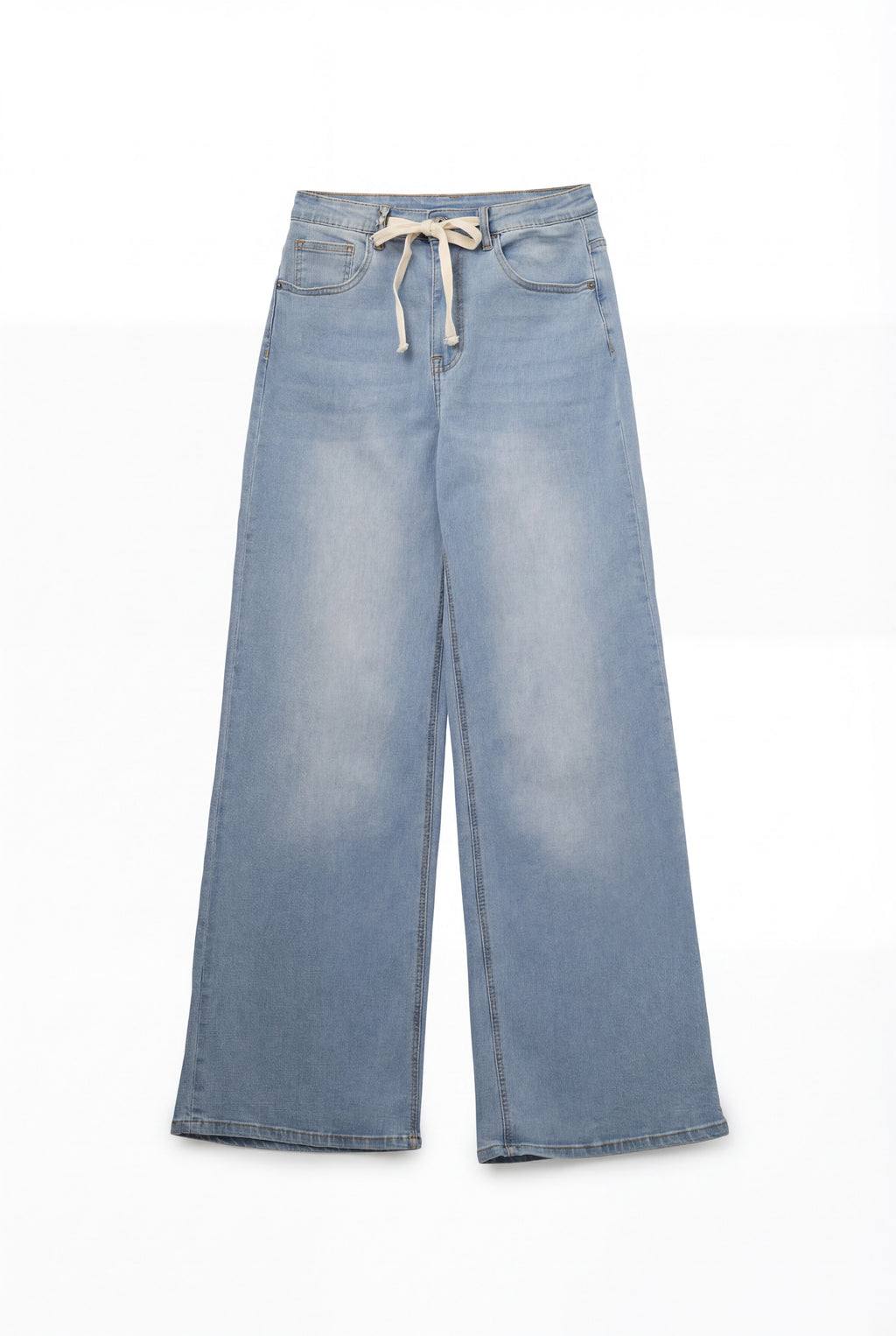 Light Wash Wide-Leg Jeans with Adjustable Drawstring Waist
