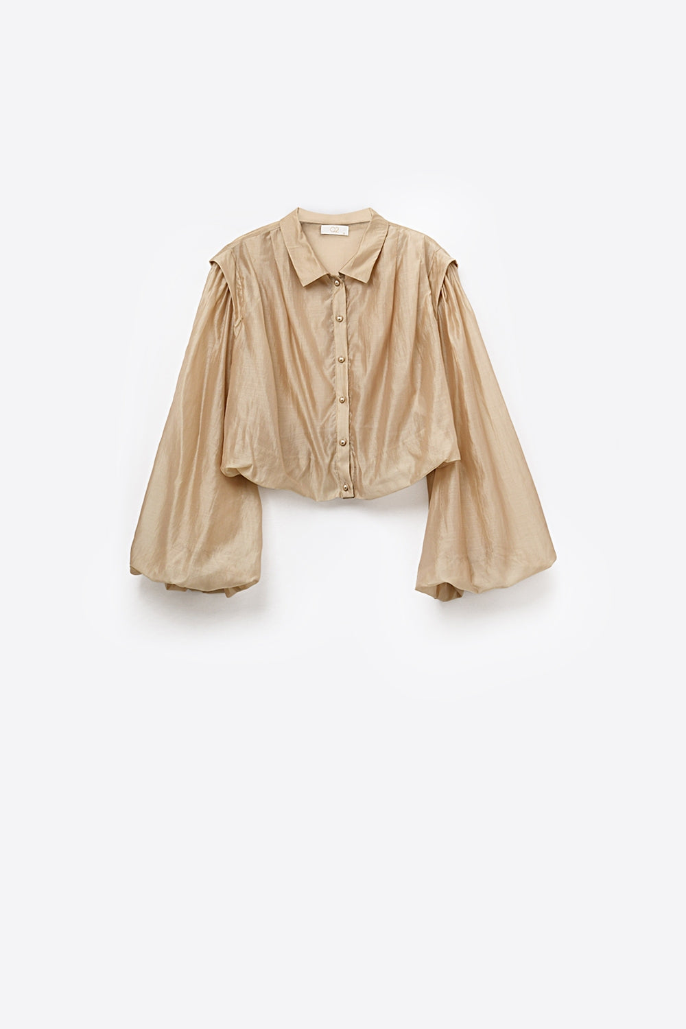 Tencel Silk Blouse with Balloon Sleeves and nacar Buttons