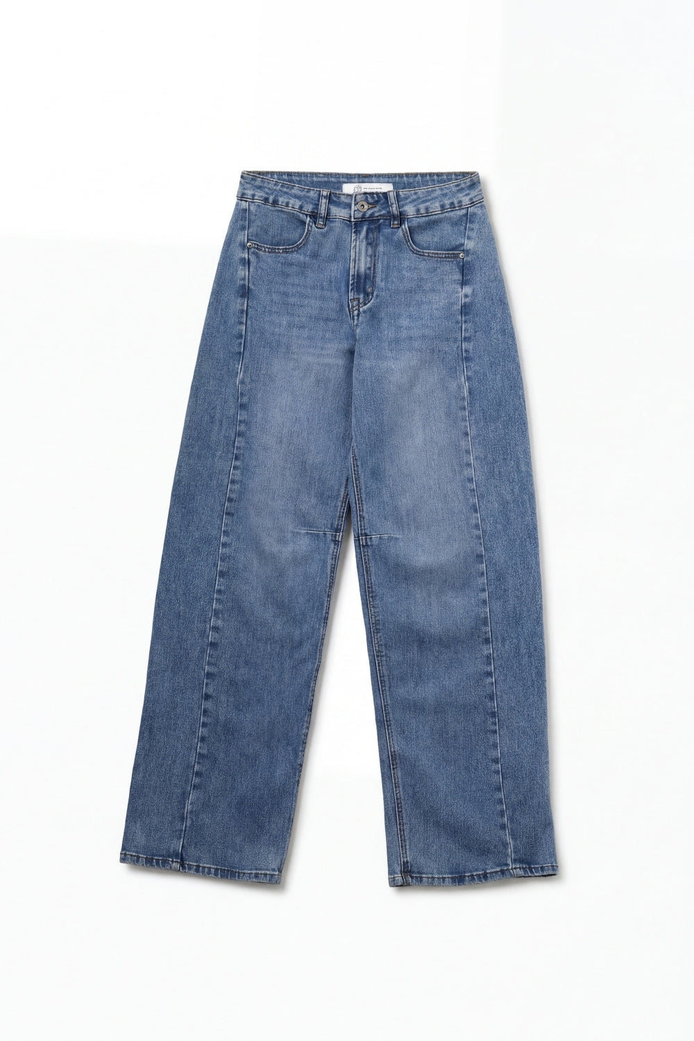 Straight barrel-style jeans with knee stitching detail