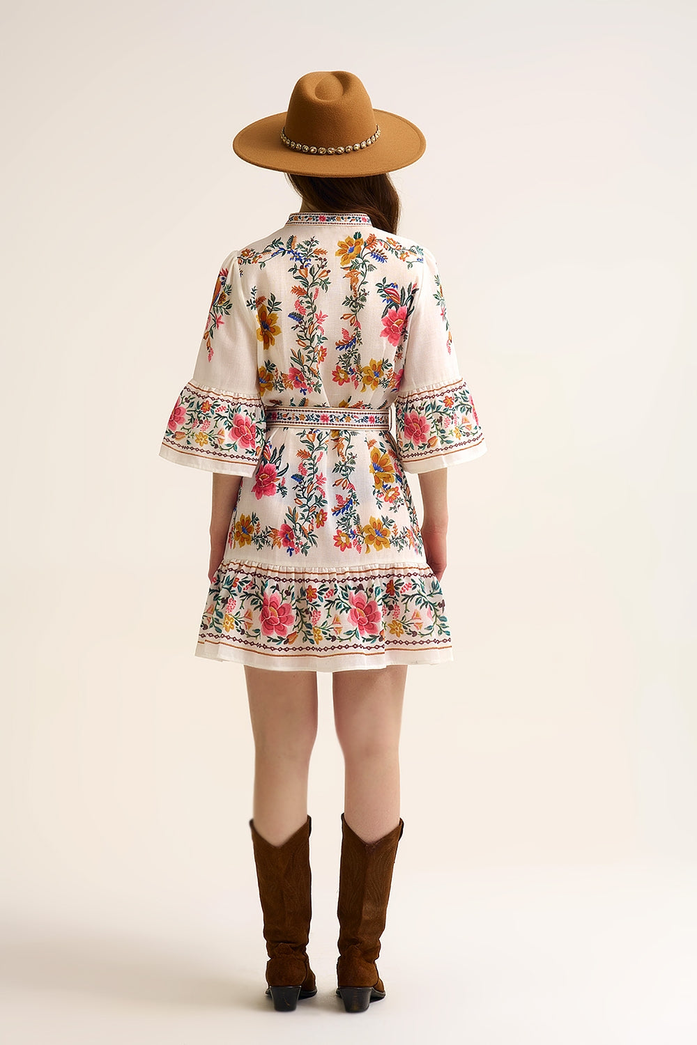 printed Floral Boho Mini Dress In white