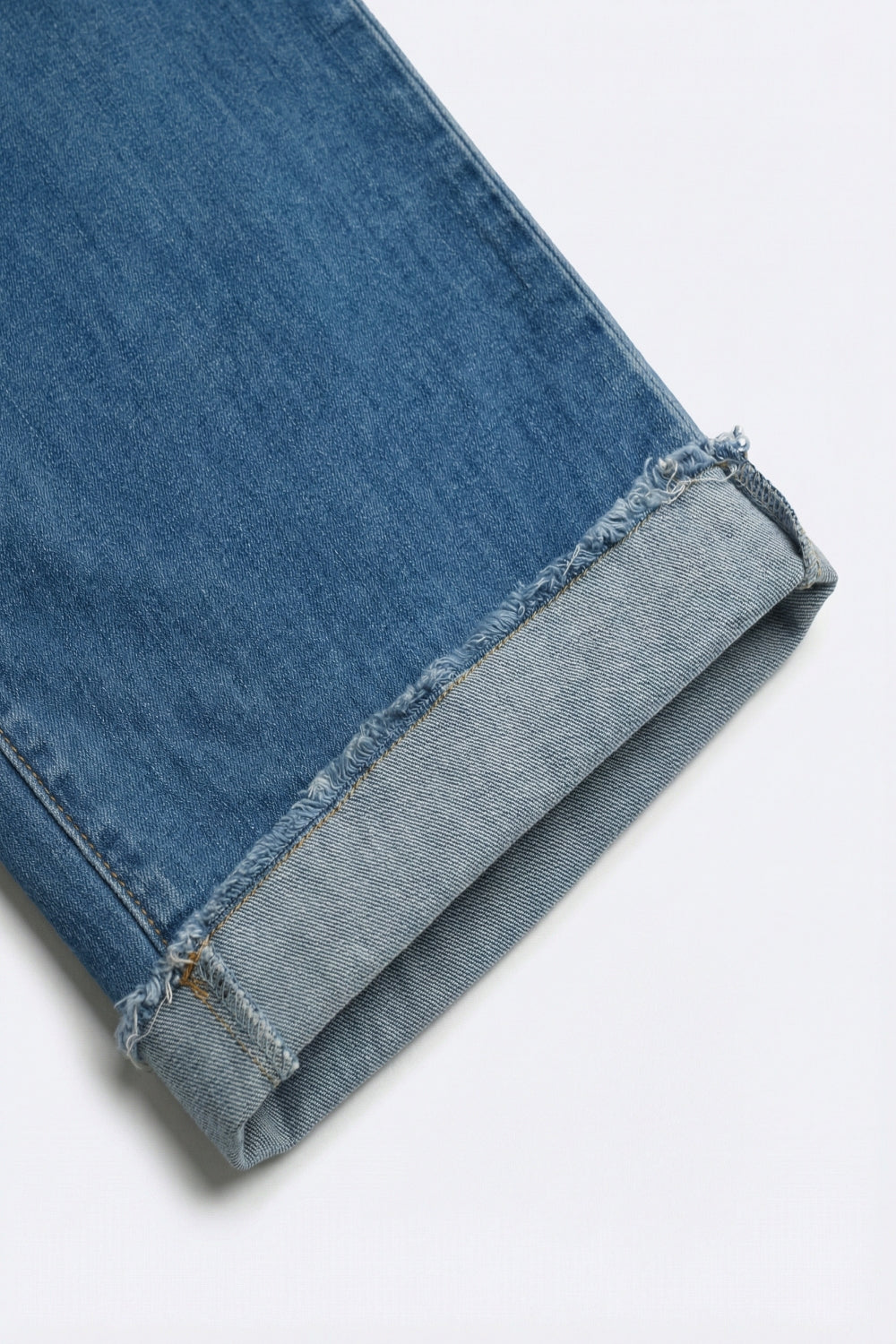 Light Blue Wide Leg Denim Jeans with Cuffed Hem