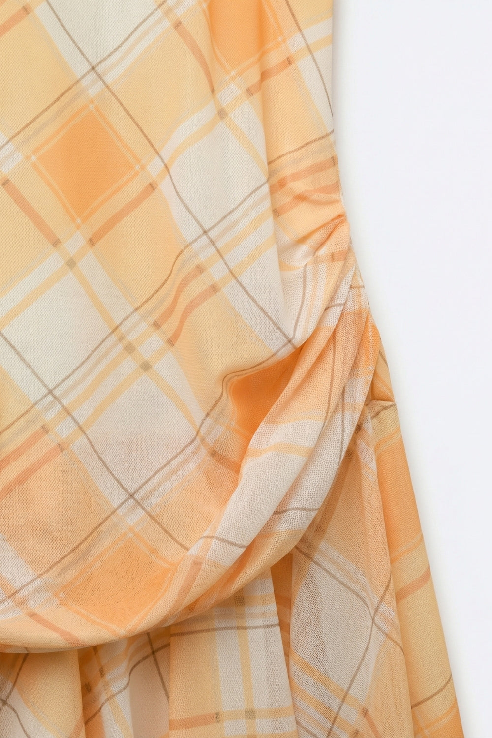 Mesh Fabric Plaid Long Sleeve Asymmetrical Dress in Orange