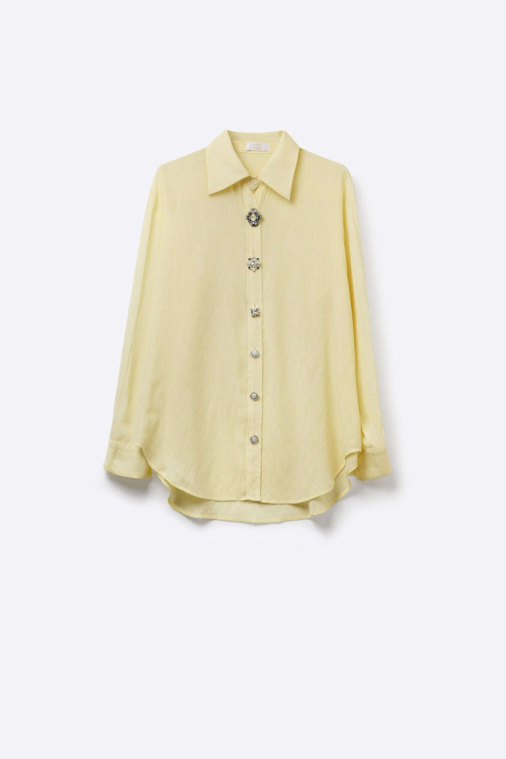 Butter Yellow Embellished Button-Down Blouse in tencel fabric