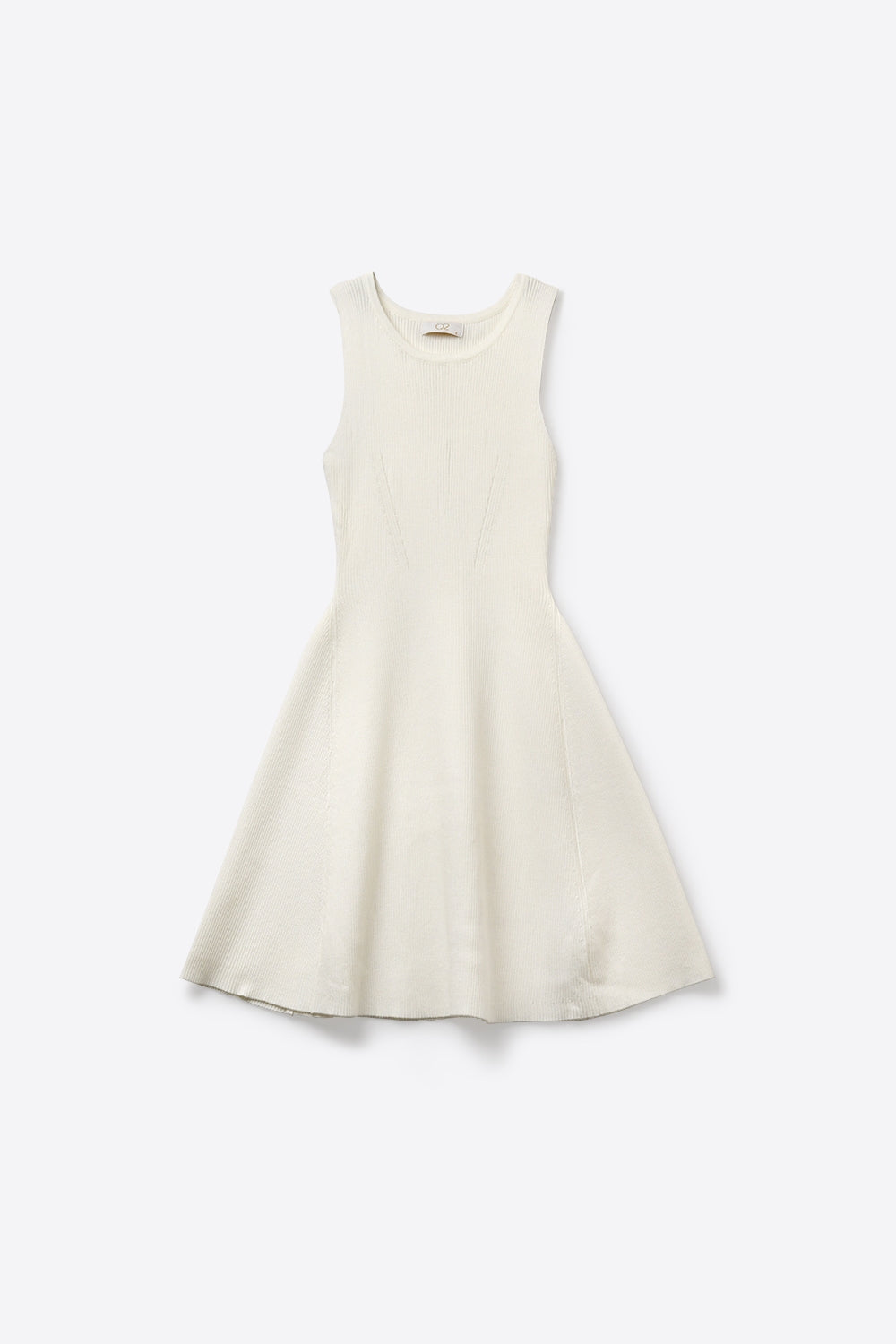 White Ribbed Knit Sleeveless Fit and Flare Dress