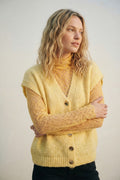 Yellow Sleeveless Cardigan with Lace Insert and Silver Buttons