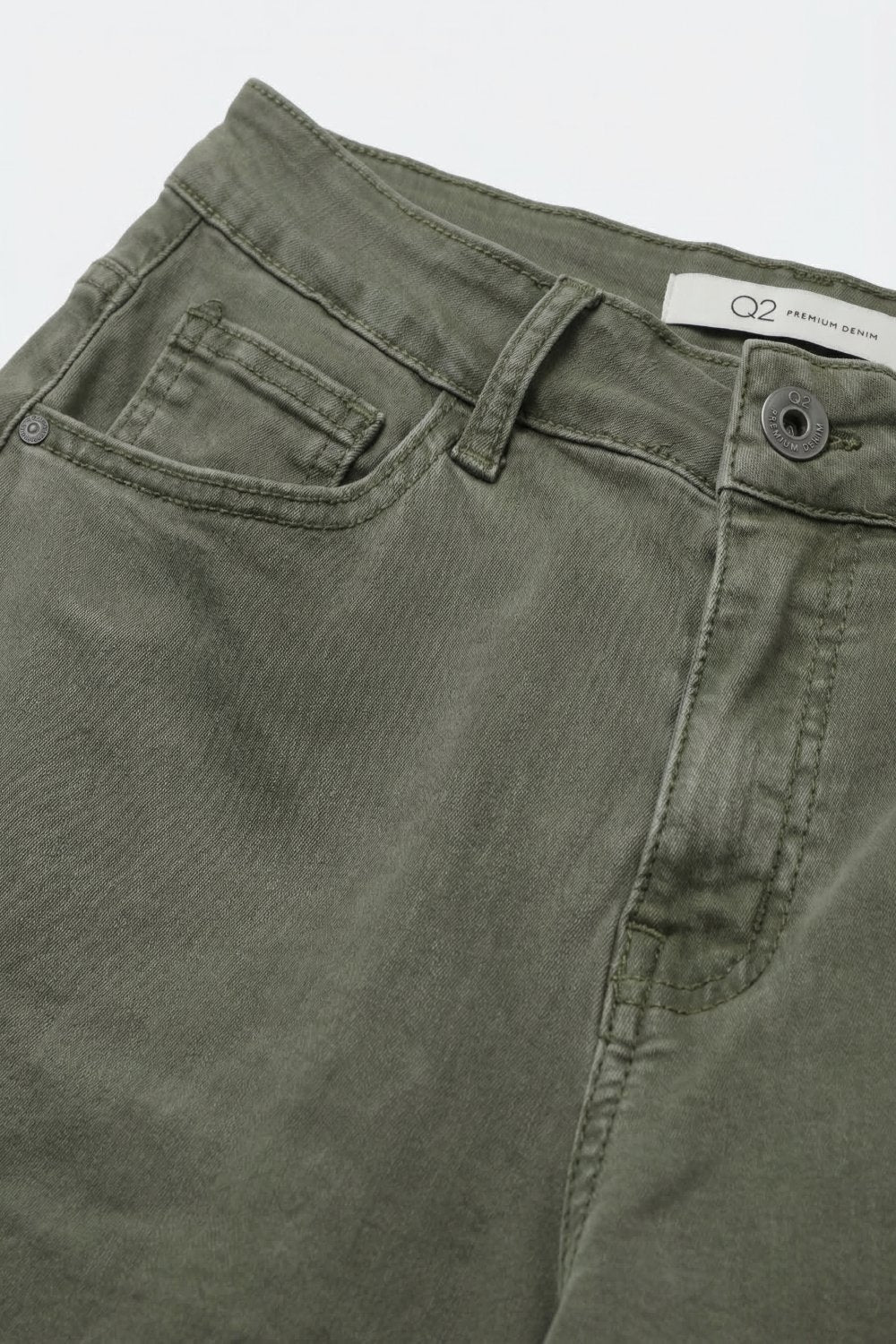 Olive Green Wide-Leg Cropped Denim bermuda Shorts