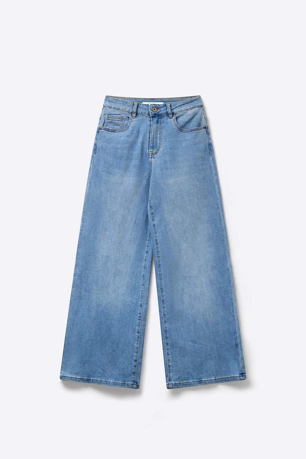Light Blue Wide-Leg Denim Jeans with back pockets in strass pink