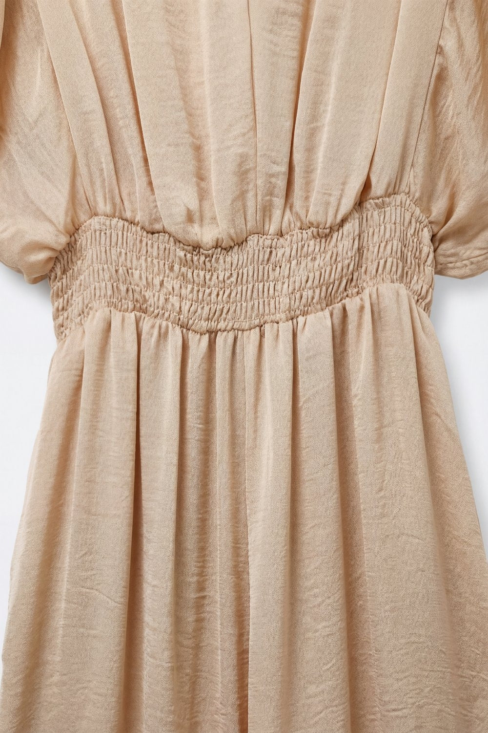 Beige Satin V-Neck Waist-Defined jumpsuit