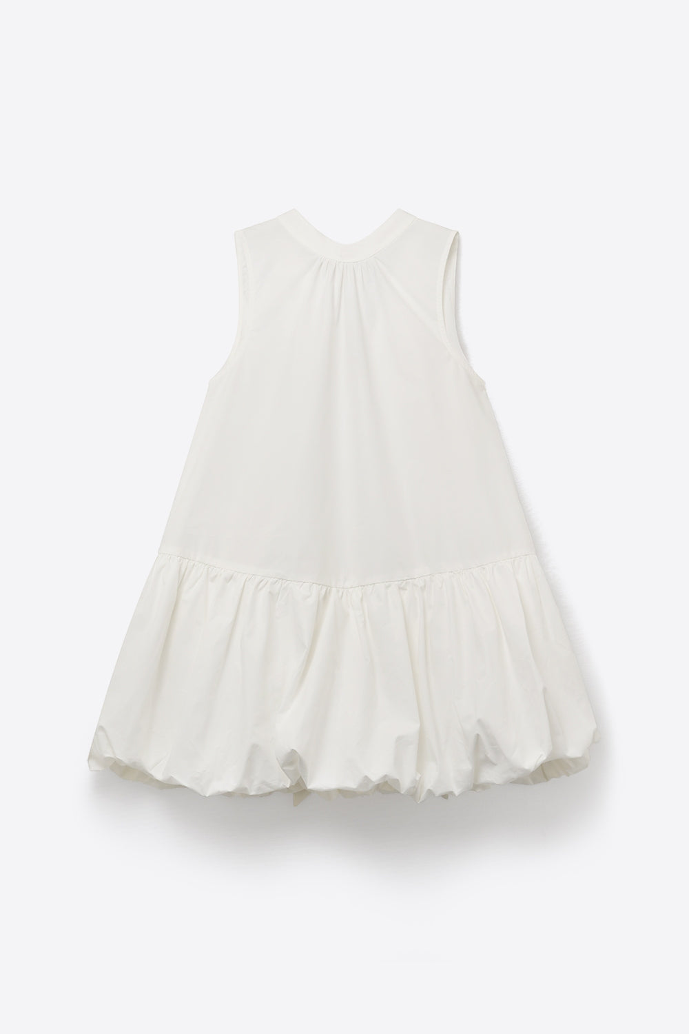 White poplin Sleeveless Dress with Balloon-style Hem