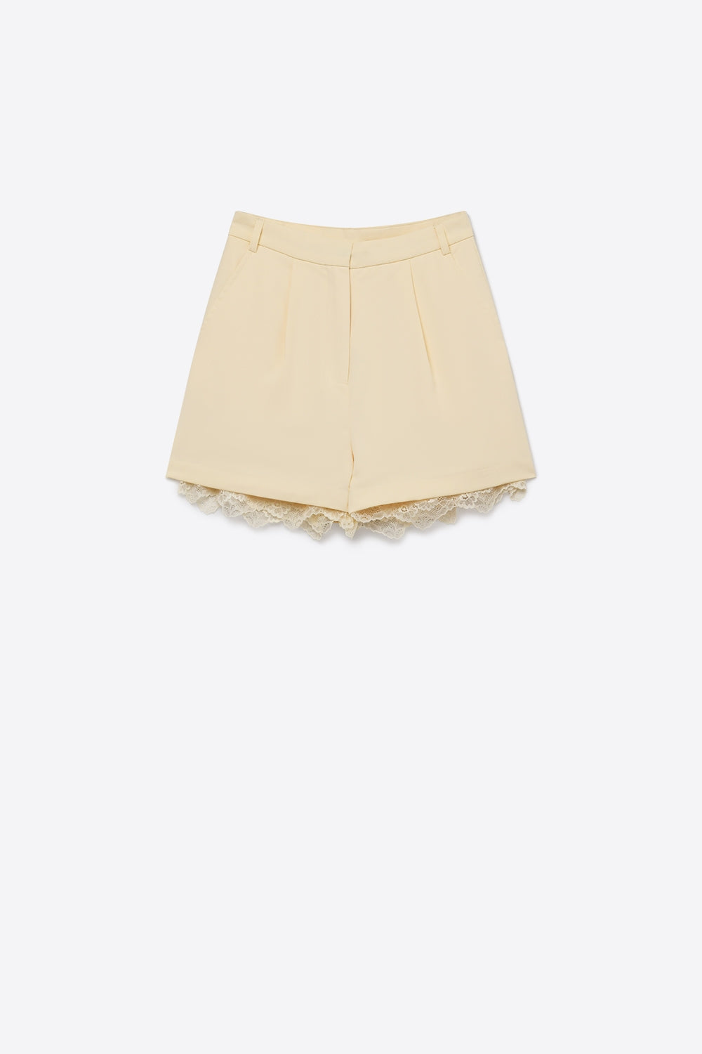 butter yellow Tailored Shorts with Lace Trim Detail