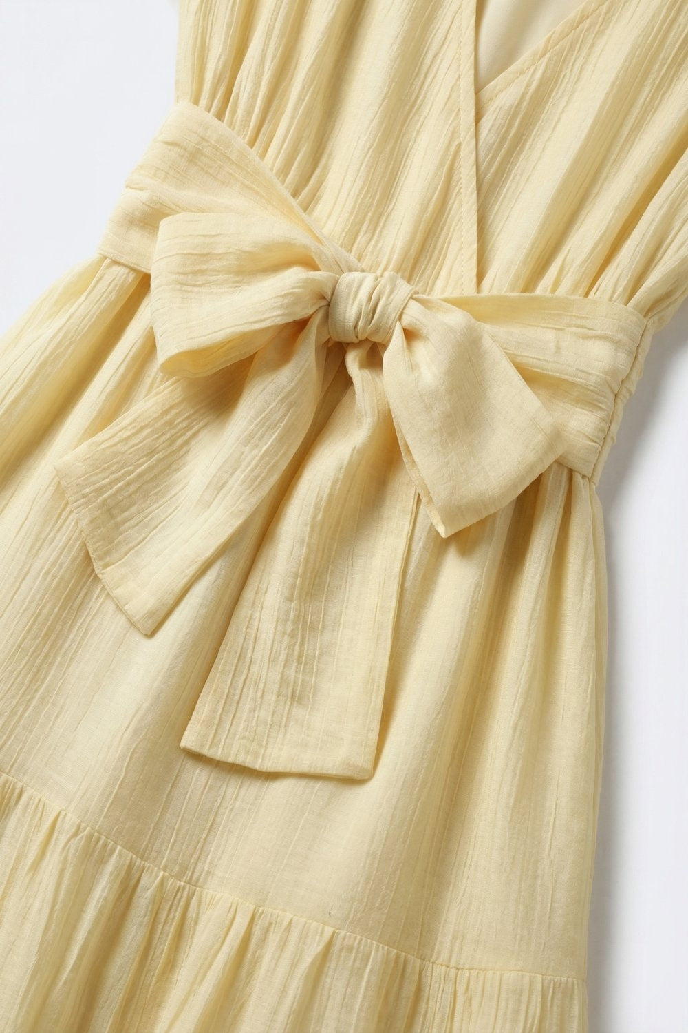 Yellow Maxi Dress with Waist Tie and Flutter Sleeves