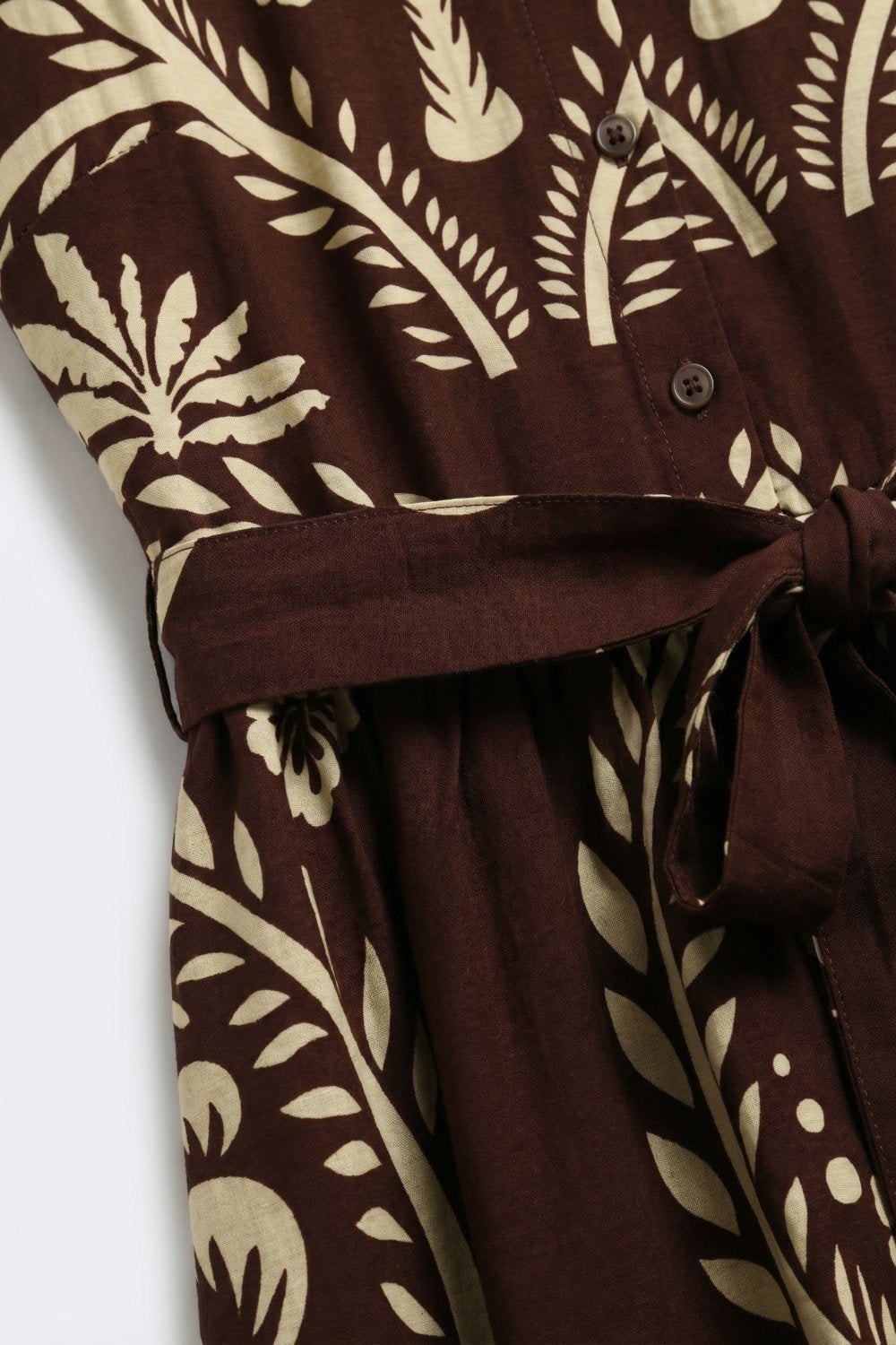 Brown Printed Maxi Dress with Belted Waist