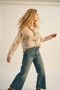 Beige Floral Print Button-Up Sheer Blouse