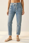 Light Blue Jogger Style Denim Jeans with Drawstring Waist