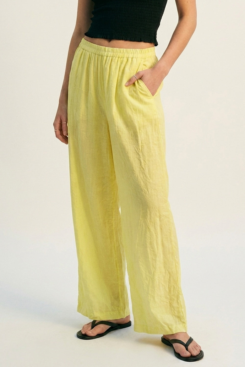 Yellow Wide-Leg Pants with sheer fabric