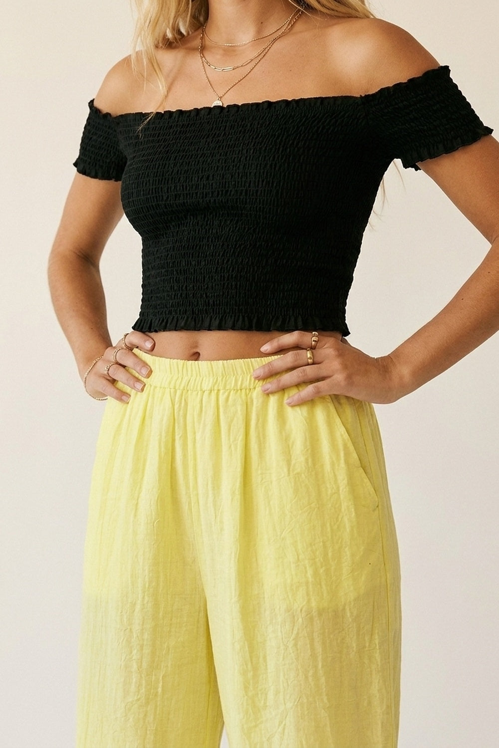 Yellow Wide-Leg Pants with sheer fabric