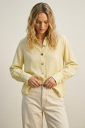Butter Yellow Button-Up Shirt with buttons on cuff