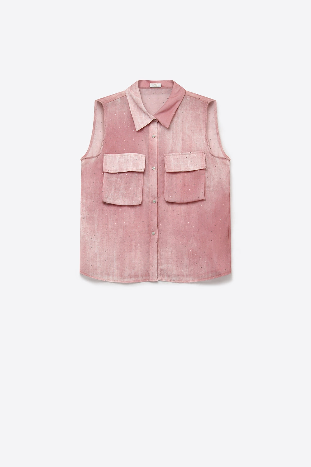 Pink Tie-Dye Sleeveless Shirt with embellished Rhinestone