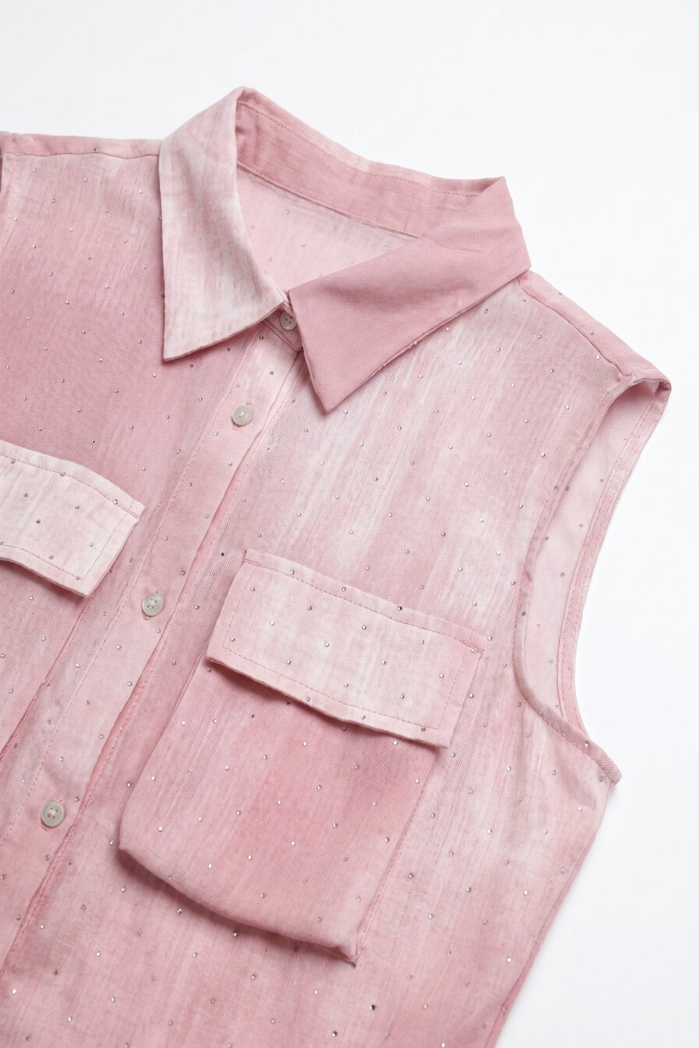 Pink Tie-Dye Sleeveless Shirt with embellished Rhinestone