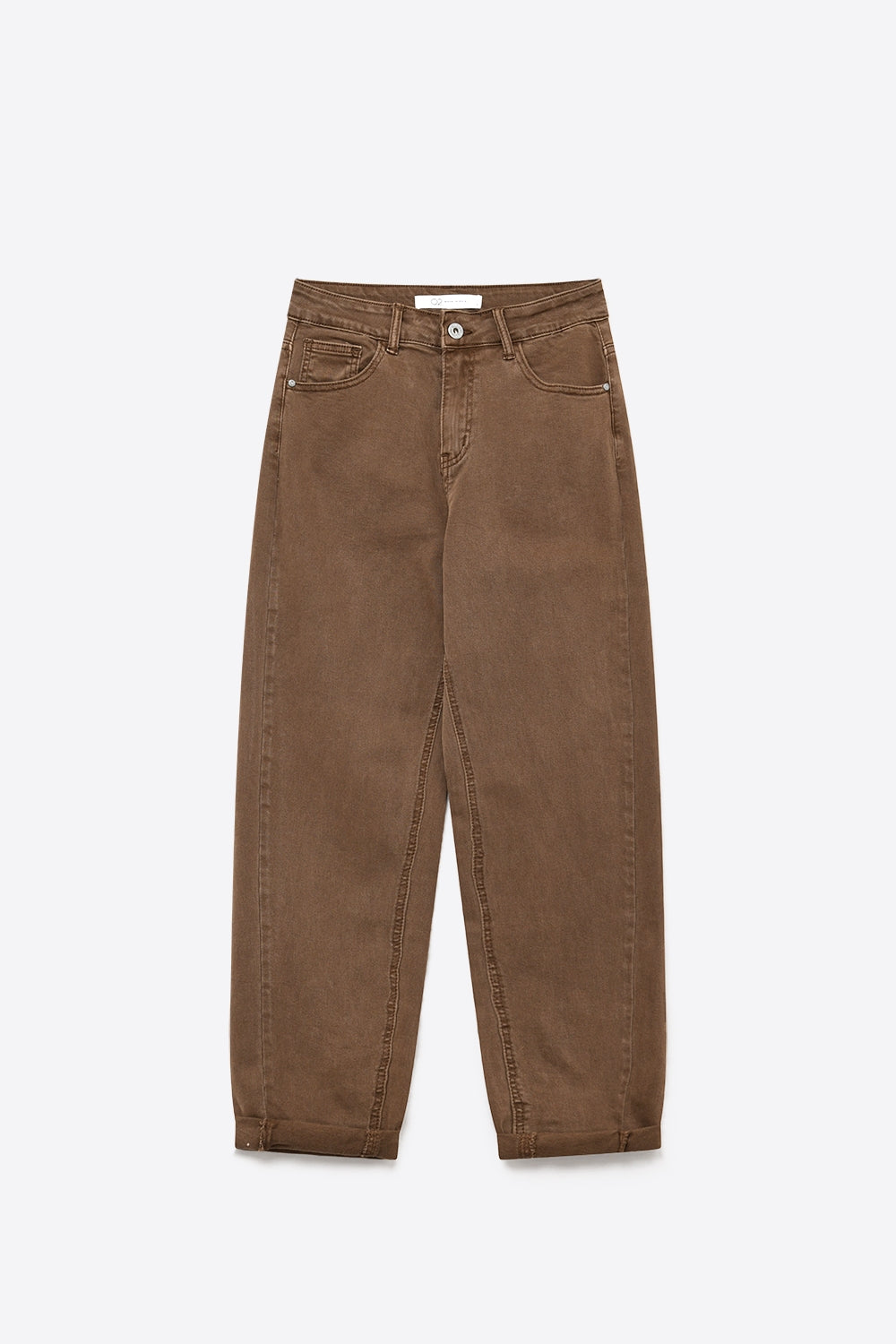 High-Waisted Barrel-Leg Pants in Washed Cocoa